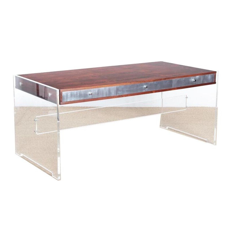 Vintage desk in rosewood and plexiglass by Poul Nørreklit for Georg Petersens Møbelfabrik, 1970