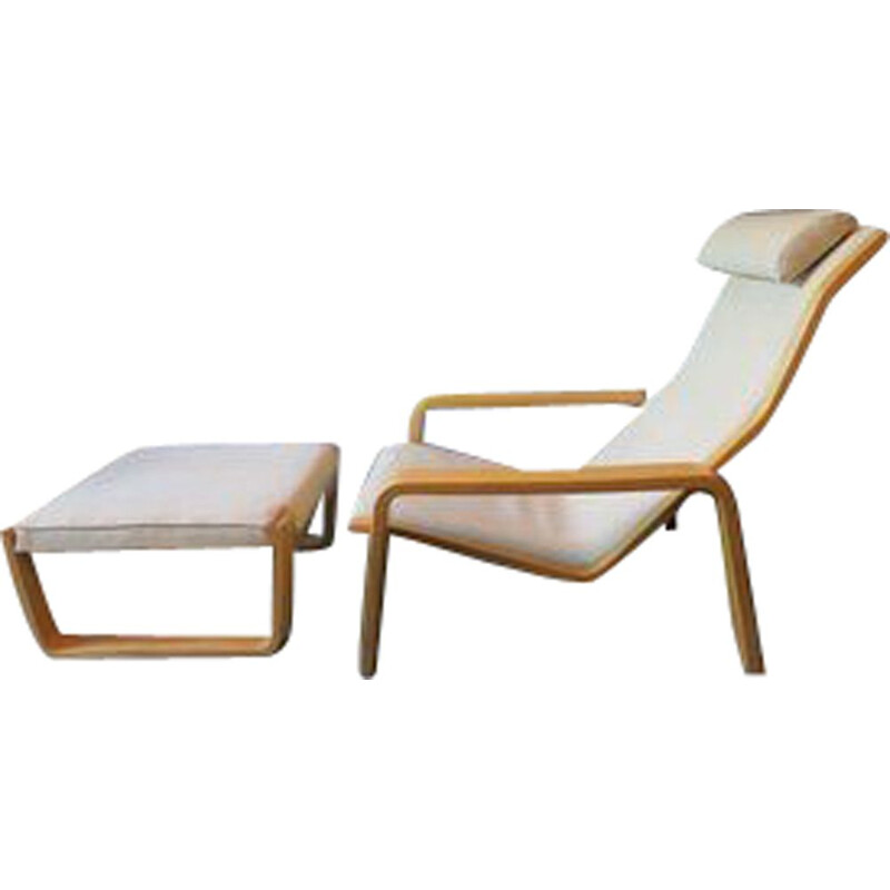 Vintage armchair with foot stool by Ilmari Lappalainen for Asko, 1963