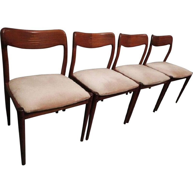 Set of 4 inlaid rosewood and mohair vintage dining chairs, 1960s