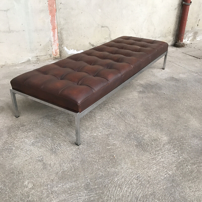 Vintage samurai leather daybed by Joseph-André Motte 