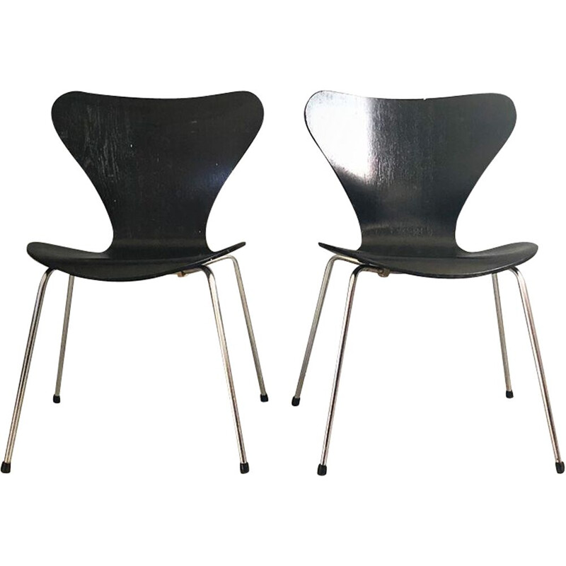 Ensemble de 2 chaises vintage Arne Jacobsen pour Fritz Hanse, série 7, 1950