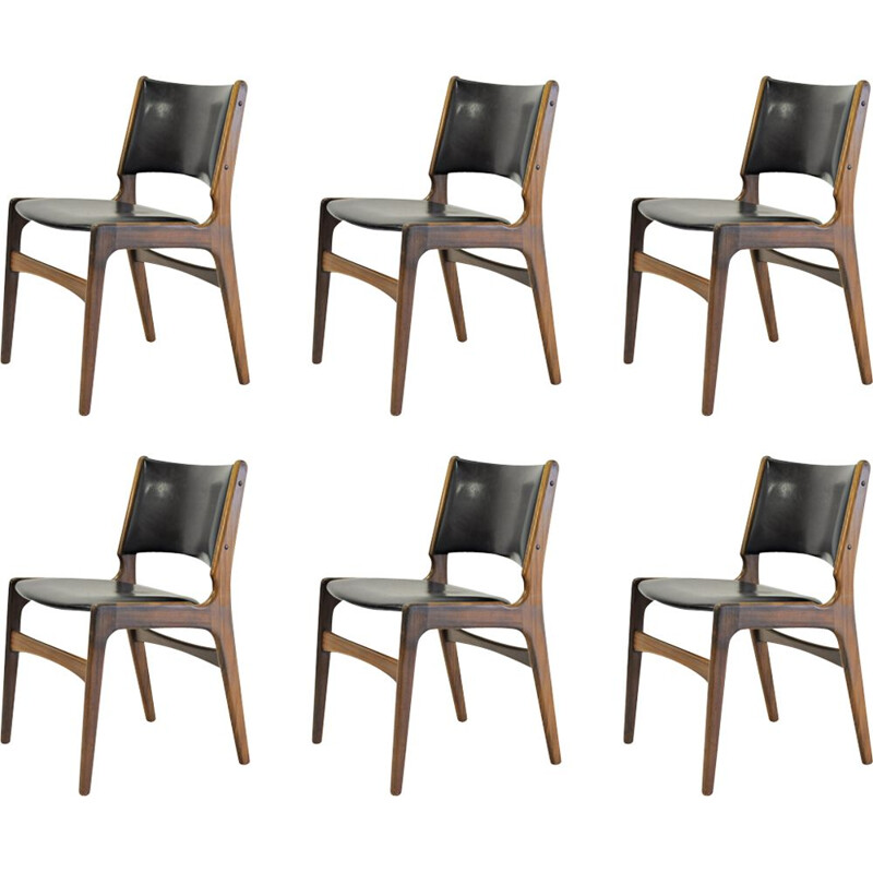 Set van 6 vintage teakhouten stoelen van Erik Buch voor Oddense Maskinsnedkeri, 1960
