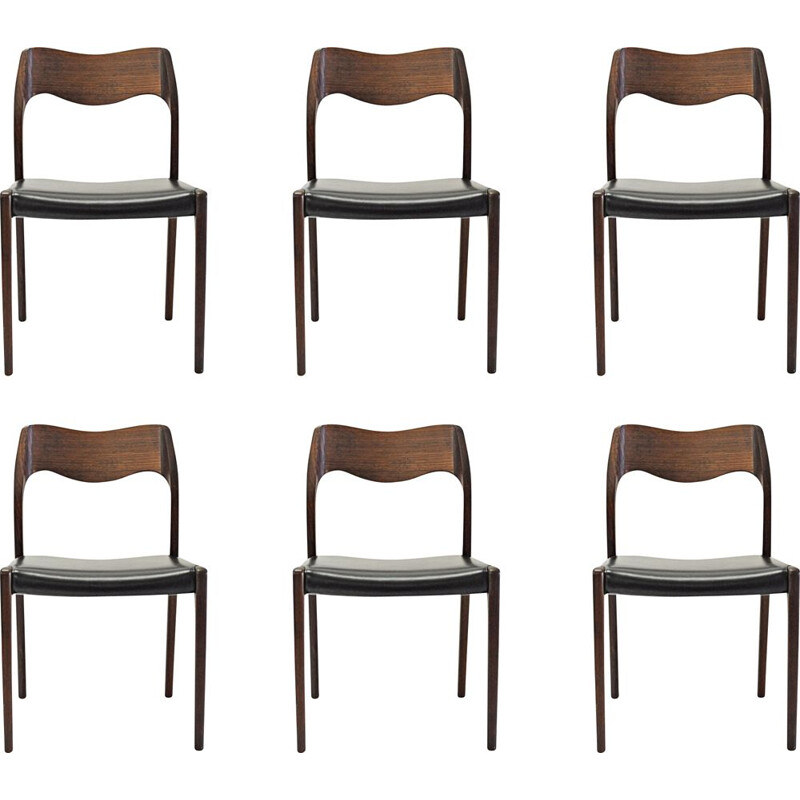 Set of 6 vintage teak dining chairs by Niels Otto Møller, 1951