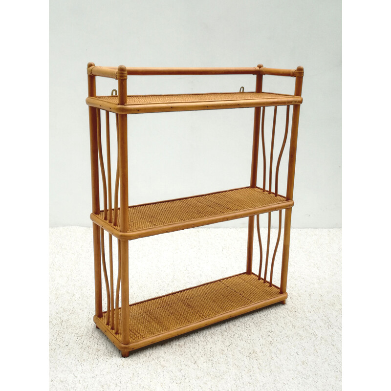 Vintage wall shelf in rattan, France, 1960s