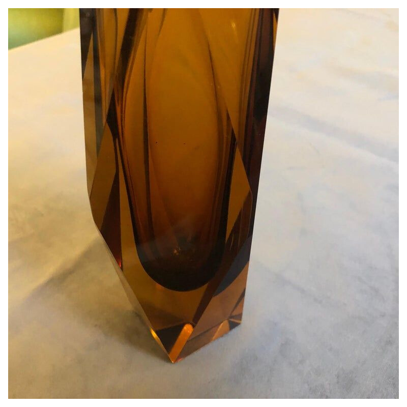 Vase vintage en verre de Murano ambré , 1970