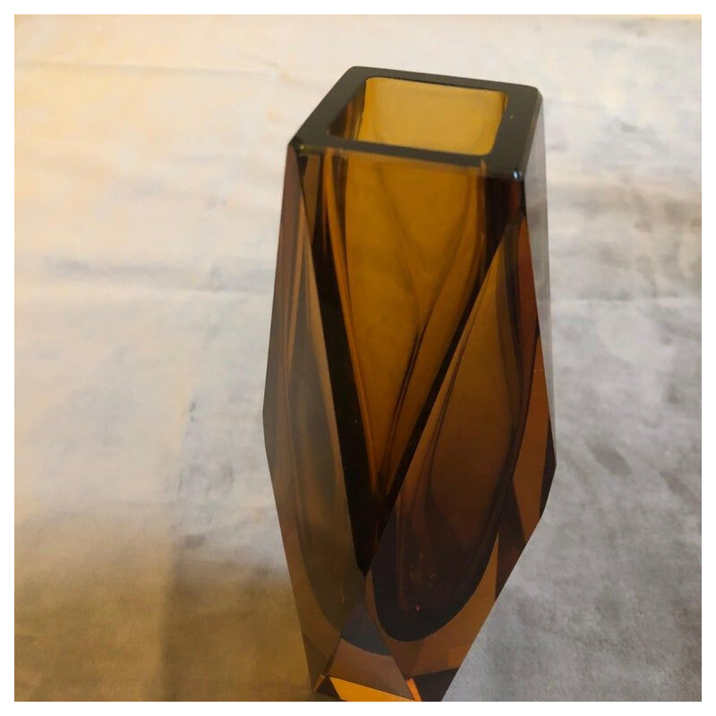 Vase vintage en verre de Murano ambré , 1970