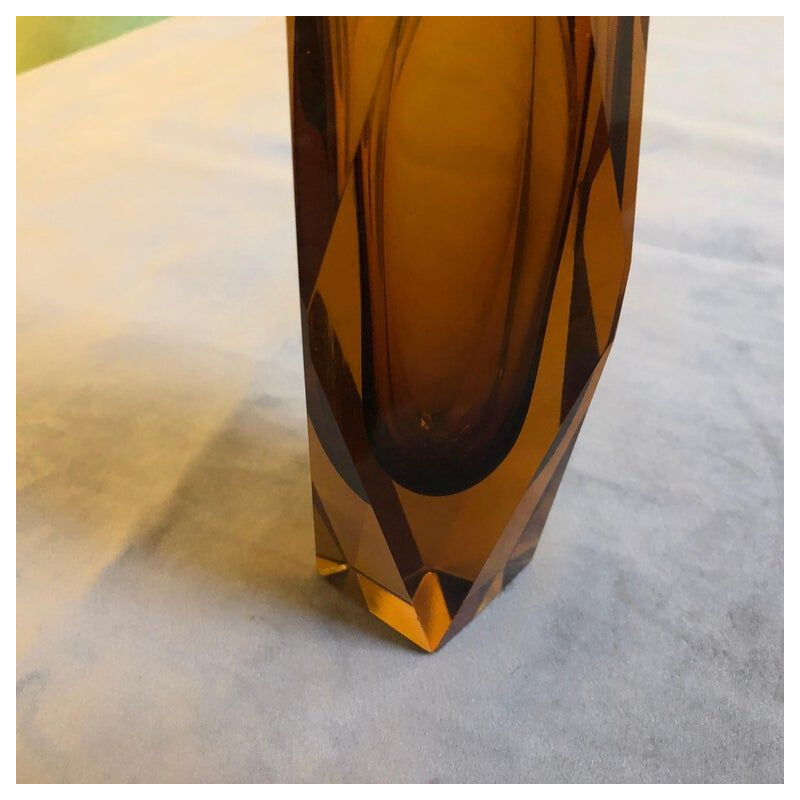 Vase vintage en verre de Murano ambré , 1970