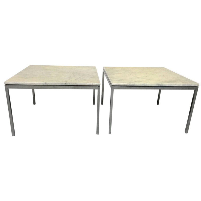Set of 2 coffee table in marble and chrome, Florence KNOLL - 1960s