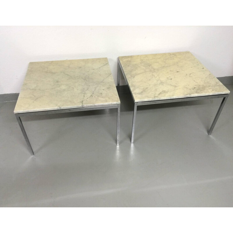 Set of 2 coffee table in marble and chrome, Florence KNOLL - 1960s