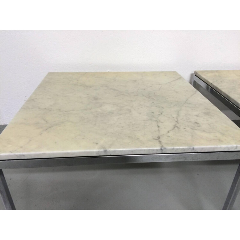 Paire de tables basses en marbre et acier chromé, Florence KNOLL - 1960