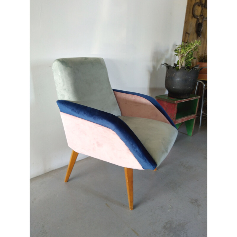 Vintage driekleurige fauteuil, Frankrijk 1950