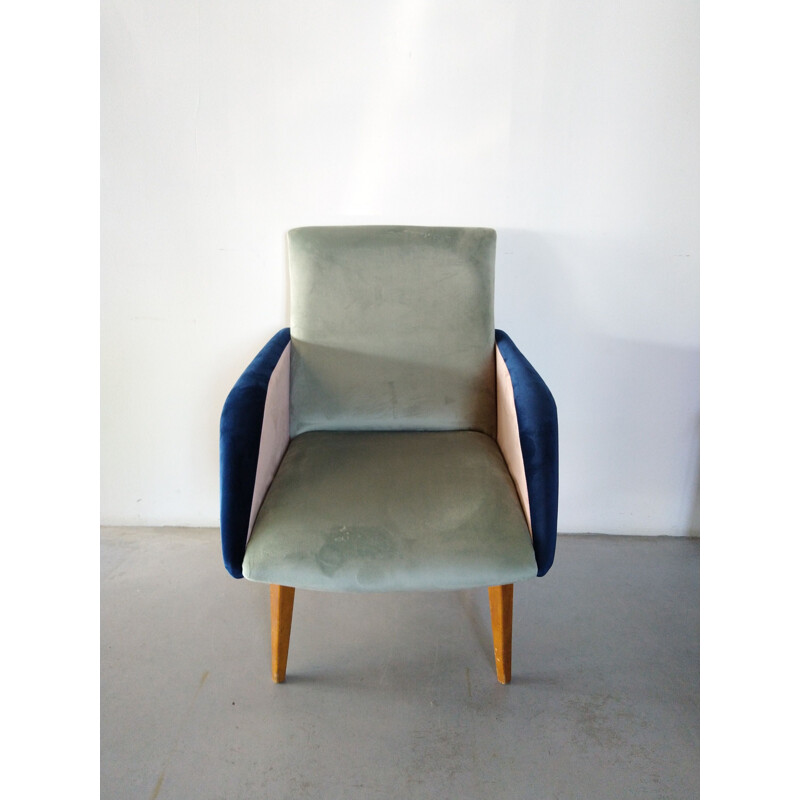 Vintage driekleurige fauteuil, Frankrijk 1950