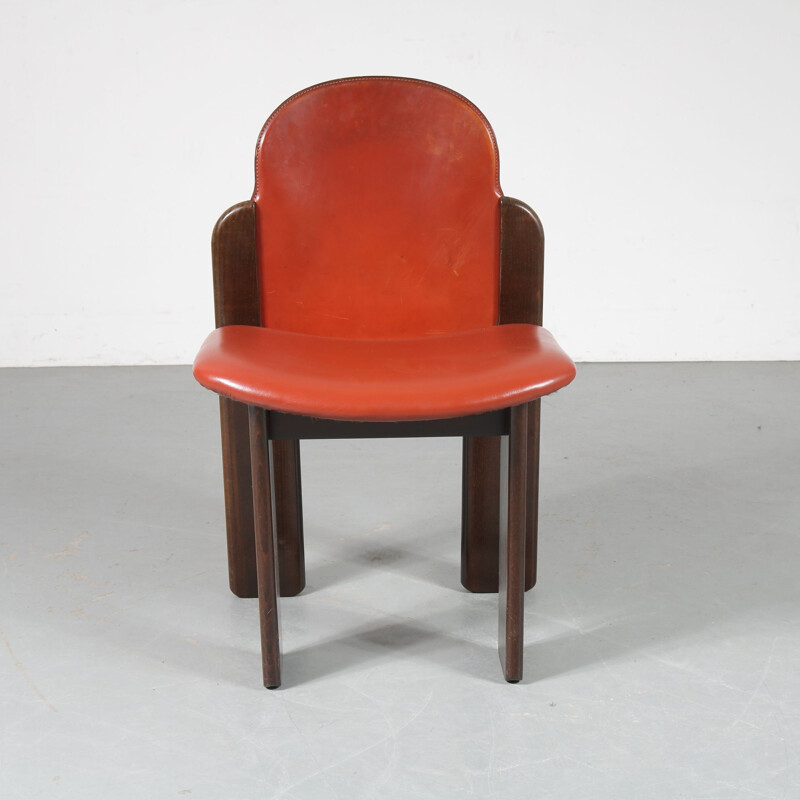 Set of 4 dining chairs in leather, Italy 1970