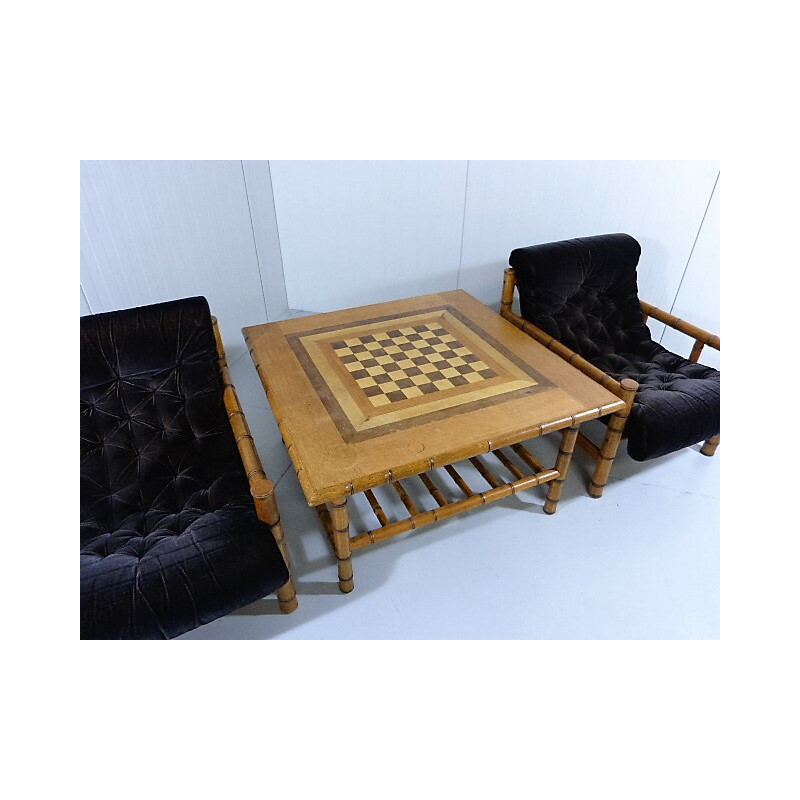 Set of 2 lounge chairs and a chess table - 1950s