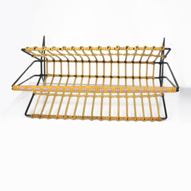 Vintage magazine rack in wicker Denmark 1960s