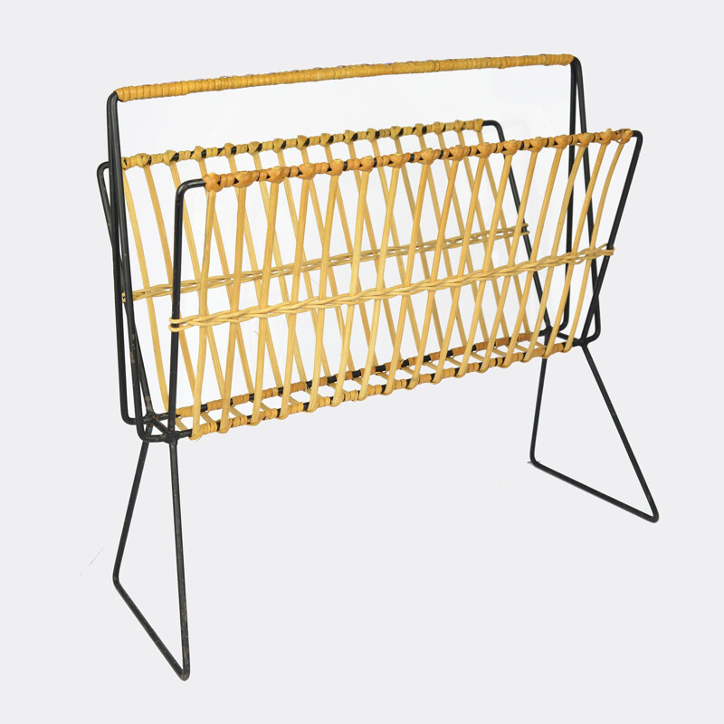 Vintage magazine rack in wicker Denmark 1960s