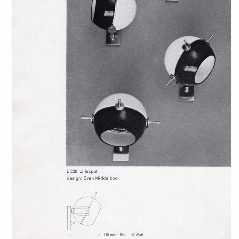 Applique vintage danoise modèle L220 par Sven Middelboe pour Nordisk Solar lamps,  1960