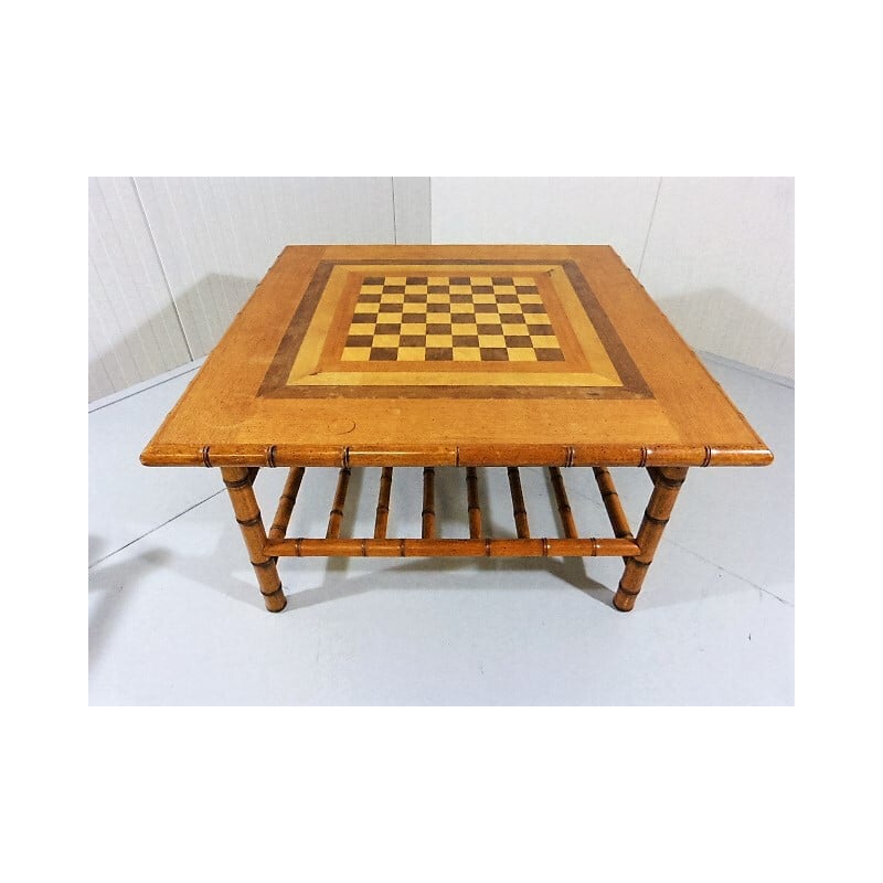 Ensemble de 2 fauteuils et table de jeu d'échec vintage - 1950