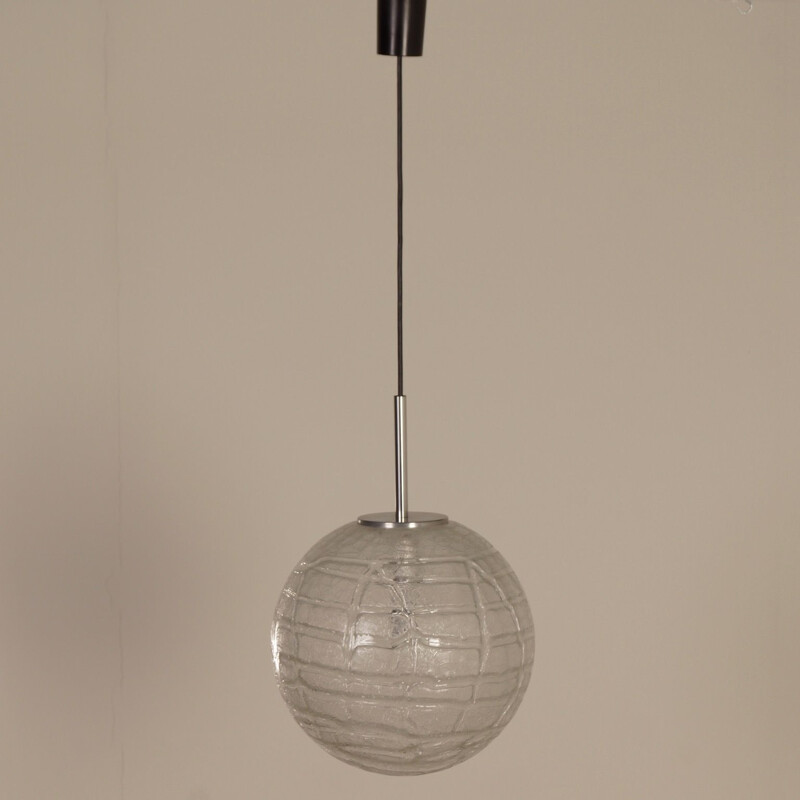 Vintage glass globe pendant lamp by Doria Leuchten, Germany 1970