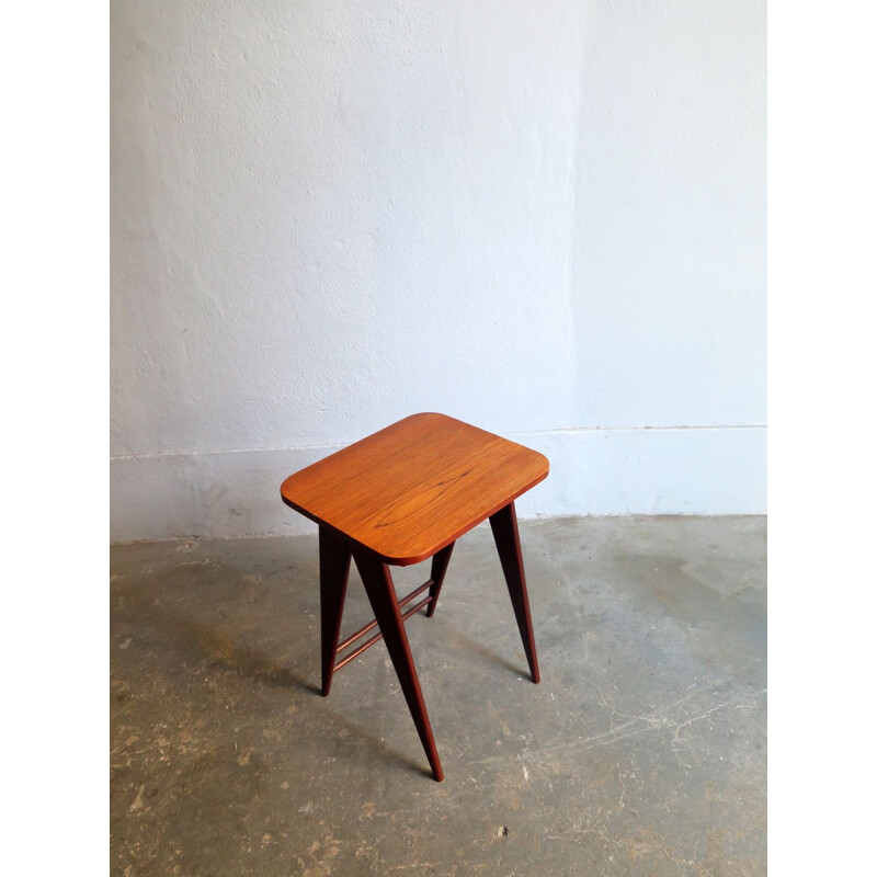 Vintage dutch side table in teak with scissor legs 1950s