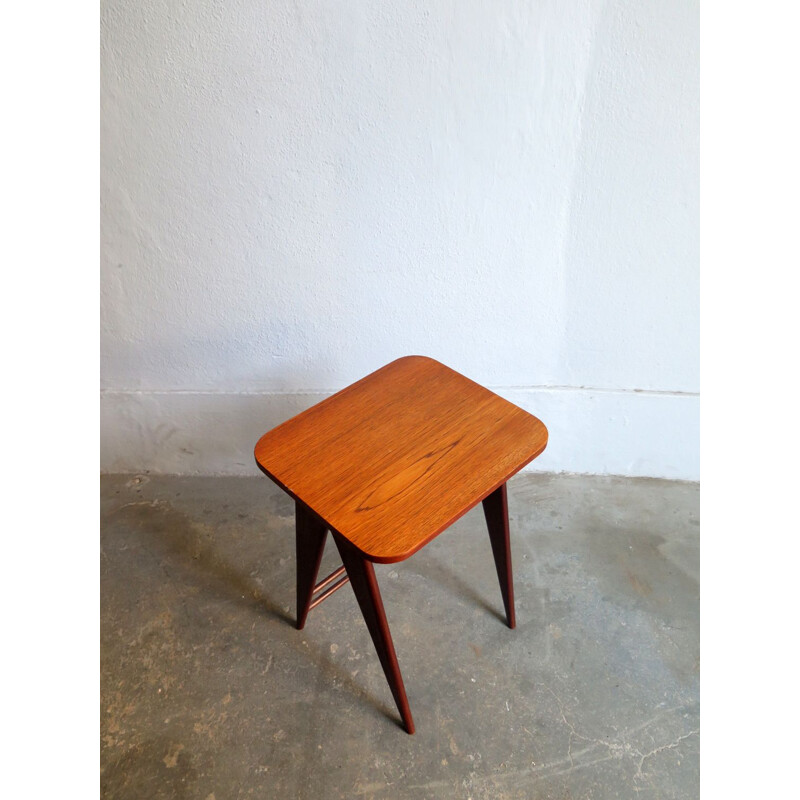 Vintage dutch side table in teak with scissor legs 1950s