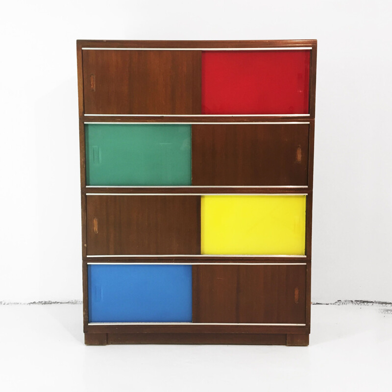 Armoire vintage avec panneaux de verre et de bois, 1950 