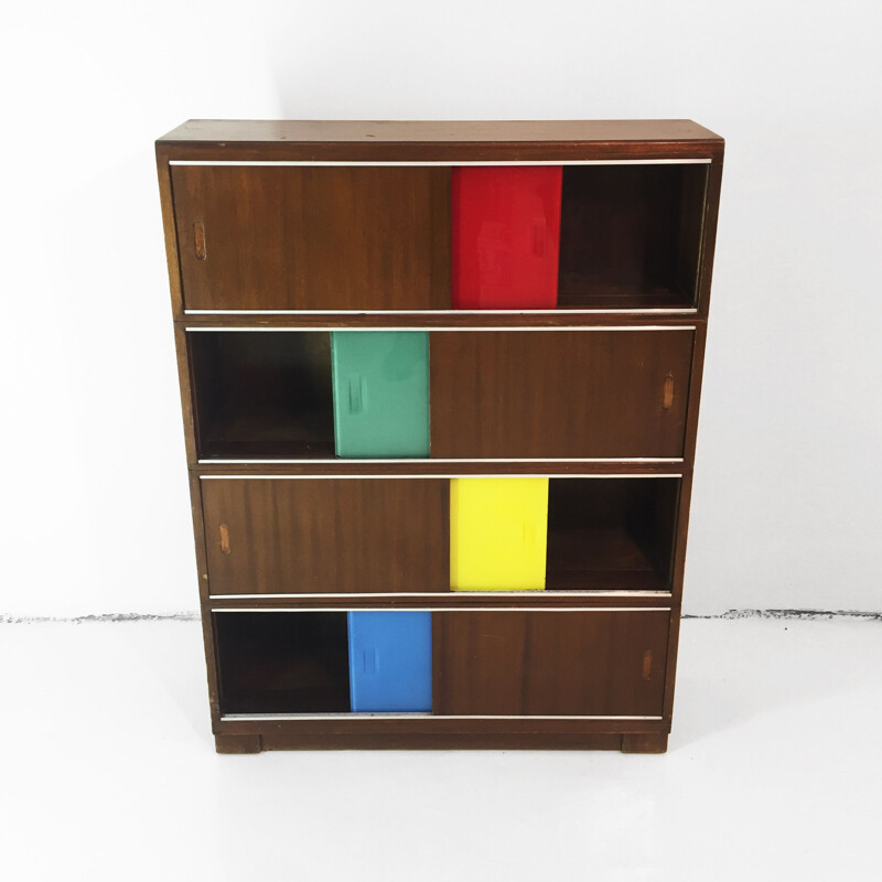 Armoire vintage avec panneaux de verre et de bois, 1950 