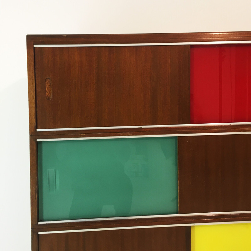 Armoire vintage avec panneaux de verre et de bois, 1950 