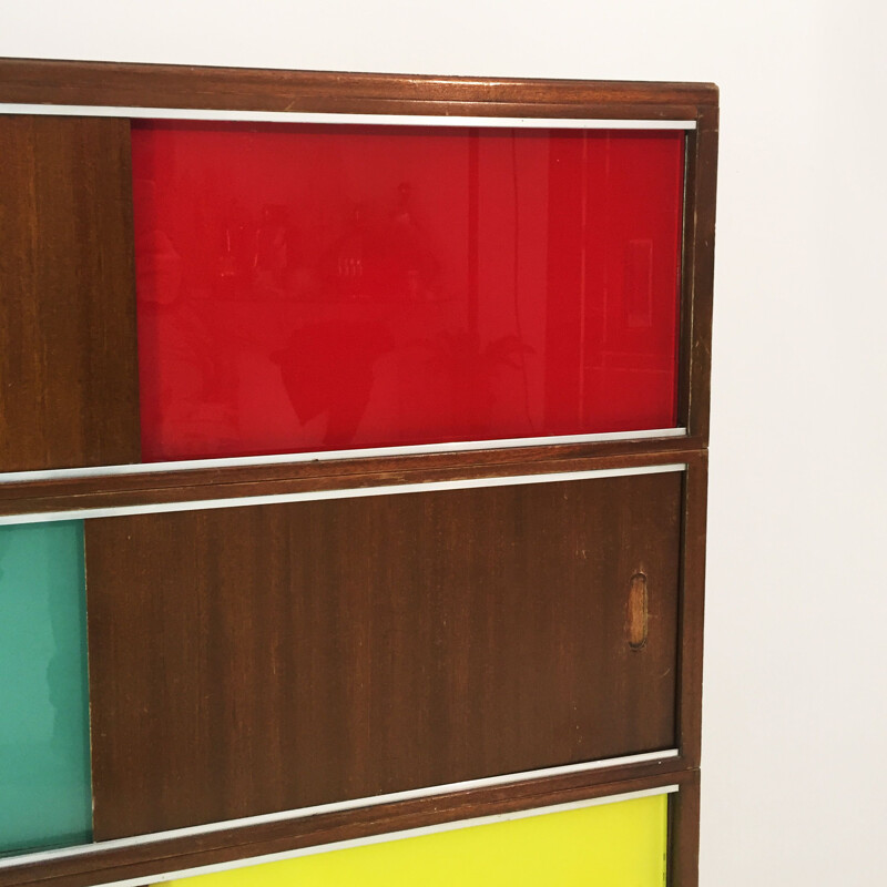 Vintage Cabinet with glass & wood panels, 1950 