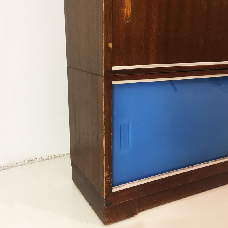 Armoire vintage avec panneaux de verre et de bois, 1950 