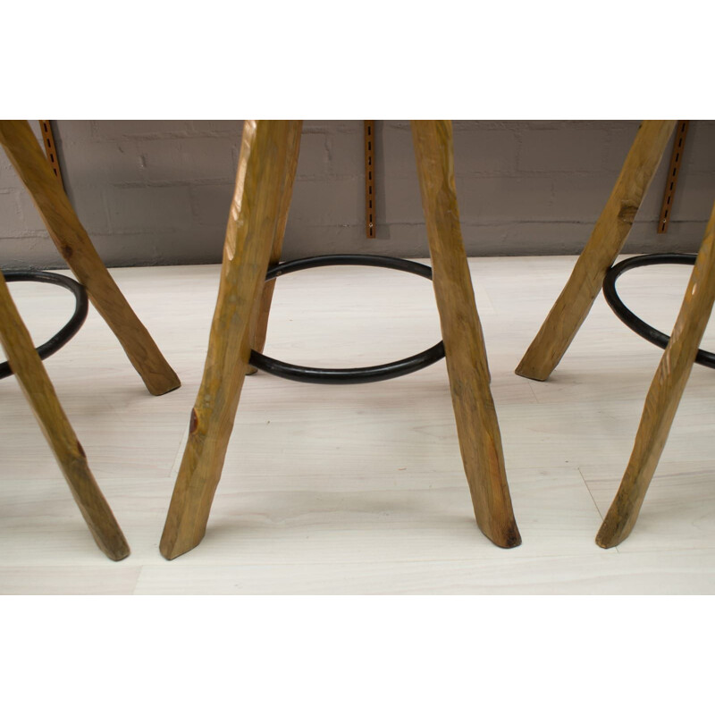 Vintage Set of 4 Bar Stools in Iron and Wood, 1960s