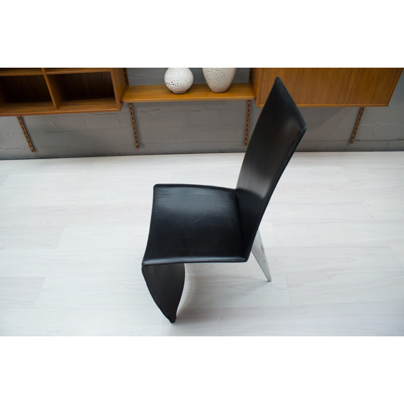 Vintage Dining Chair Ed Archer in Leather and Polished Aluminum by Philippe Starck for Driade, 1990s