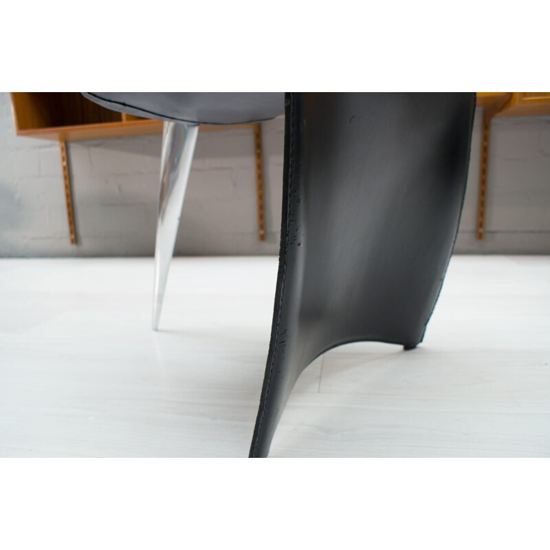 Vintage Dining Chair Ed Archer in Leather and Polished Aluminum by Philippe Starck for Driade, 1990s