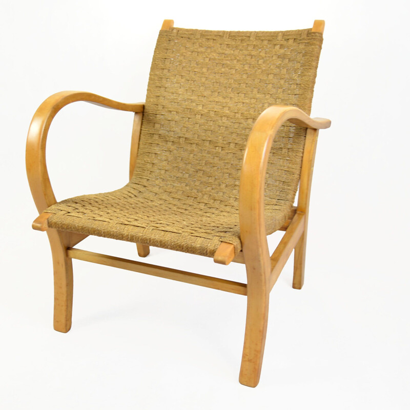 Vintage armchair with a string seat, Denmark 1960s