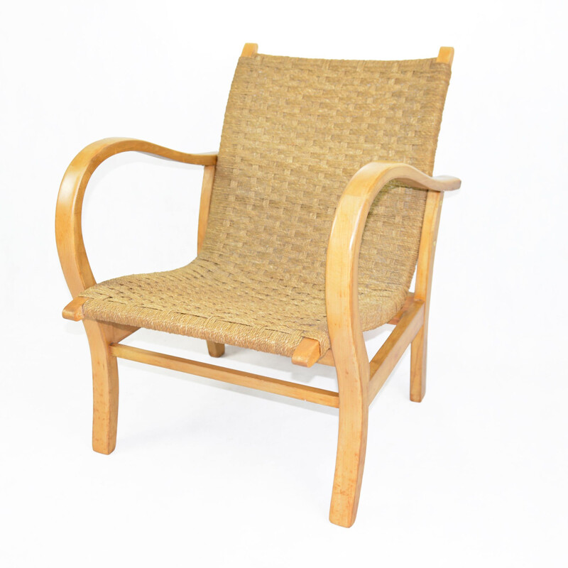 Vintage armchair with a string seat, Denmark 1960s