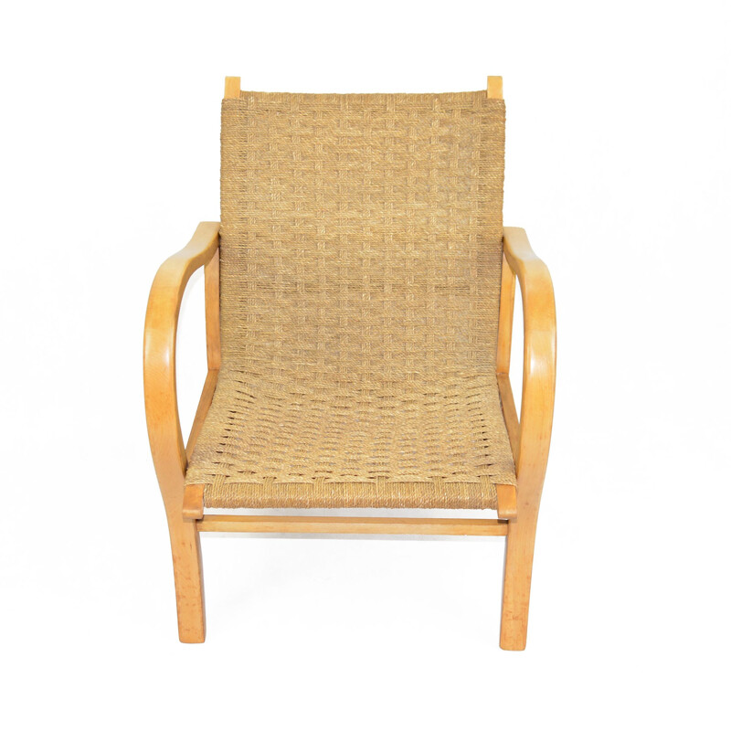 Vintage armchair with a string seat, Denmark 1960s