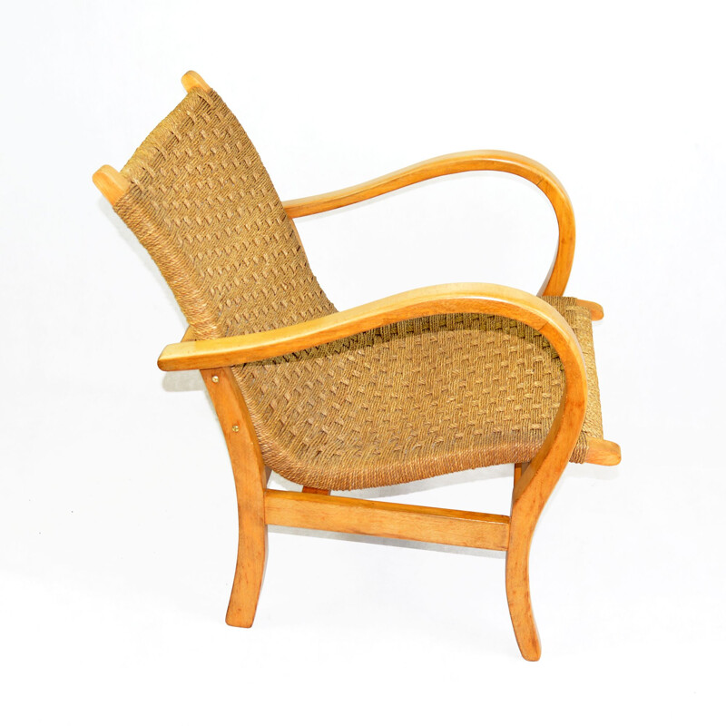 Vintage armchair with a string seat, Denmark 1960s