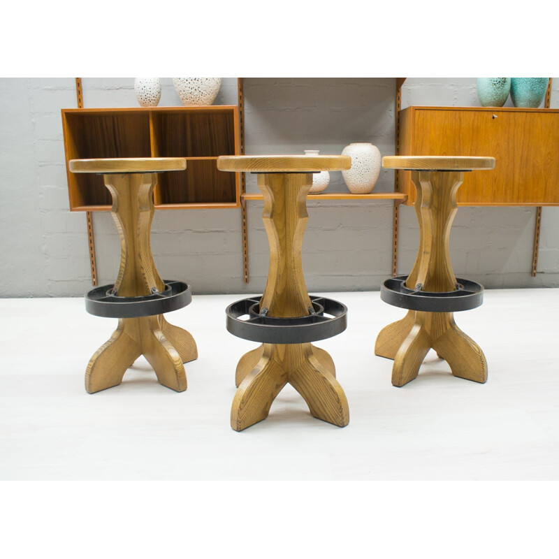 Vintage set of 3 Bar Stools in Iron and Wood 1960s