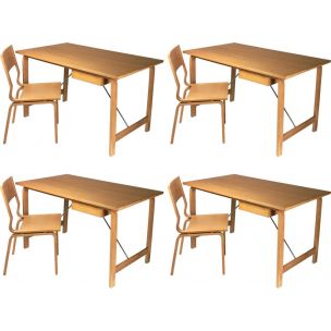 Set of 4 vintage Saint Catherines desks and chairs by Arne Jacobsen, 1965 