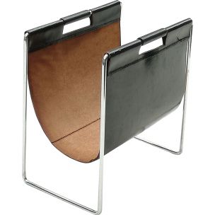 Vintage chrome and leather metal magazine holder by Brabantia, 1970s