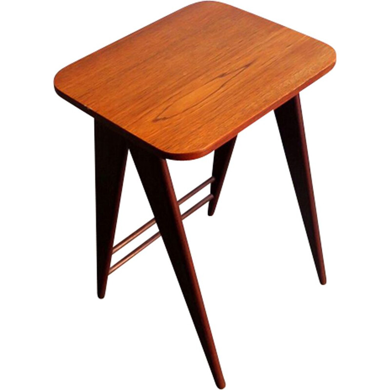 Vintage dutch side table in teak with scissor legs 1950s