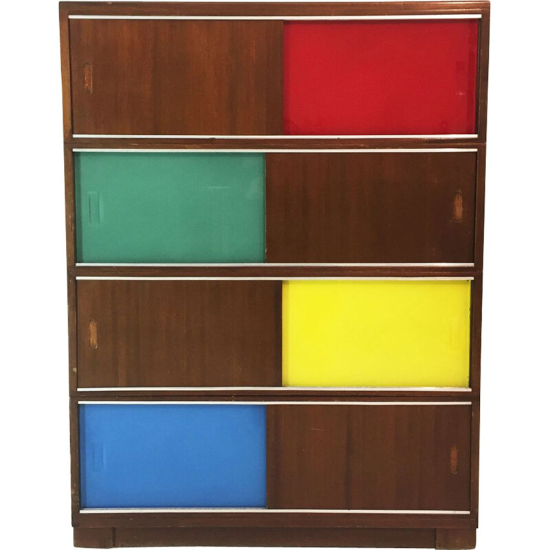 Vintage Cabinet with glass & wood panels, 1950 