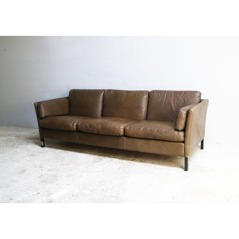 Vintage danish sofa in brown leather by Georg Thams 1970's