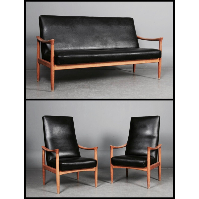 Ensemble canapé et fauteuils vintage Fritz Hansen design scandinave 1950