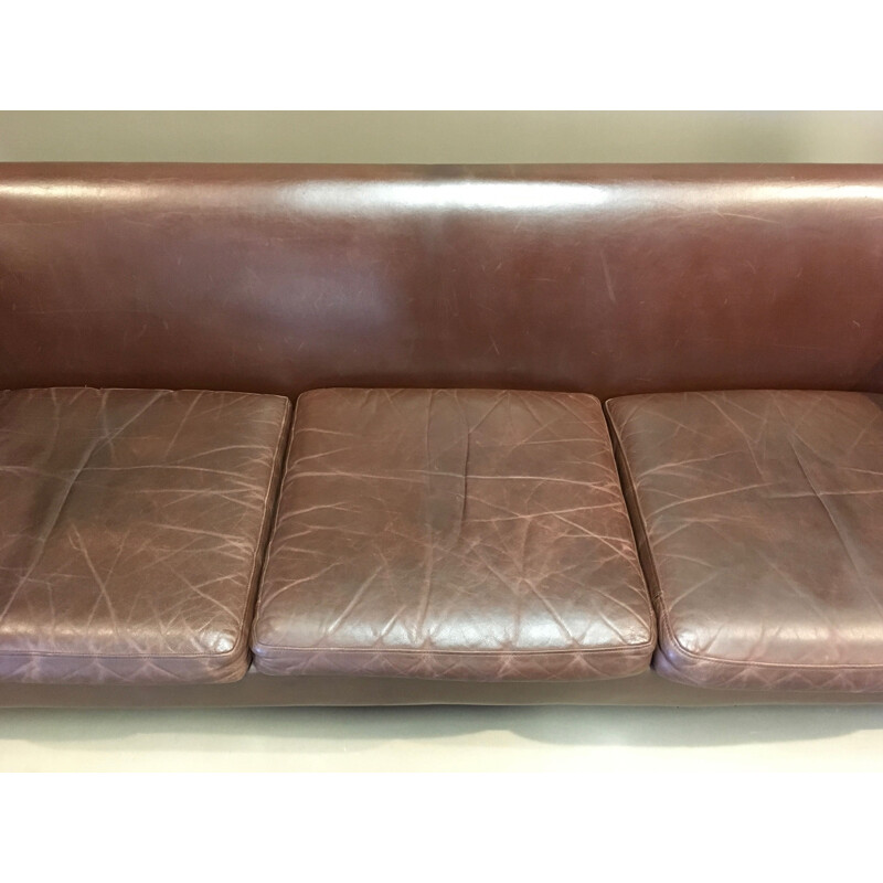 Vintage 3-seater leather sofa brown Scandinavian design 1950