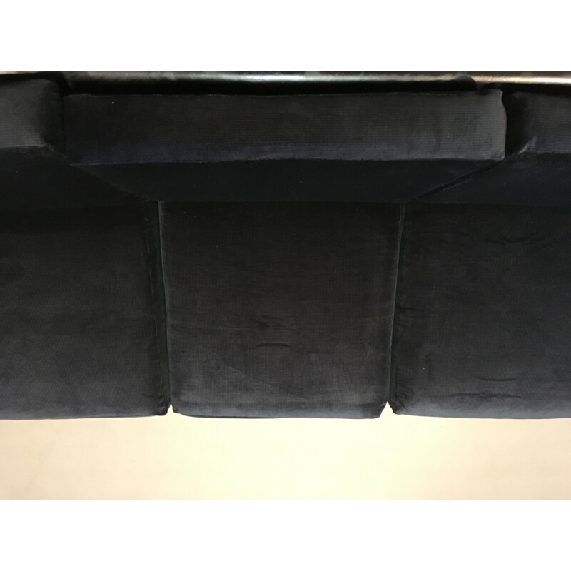 3-seater vintage in Scandinavian design leather and black velvet sofa 1950