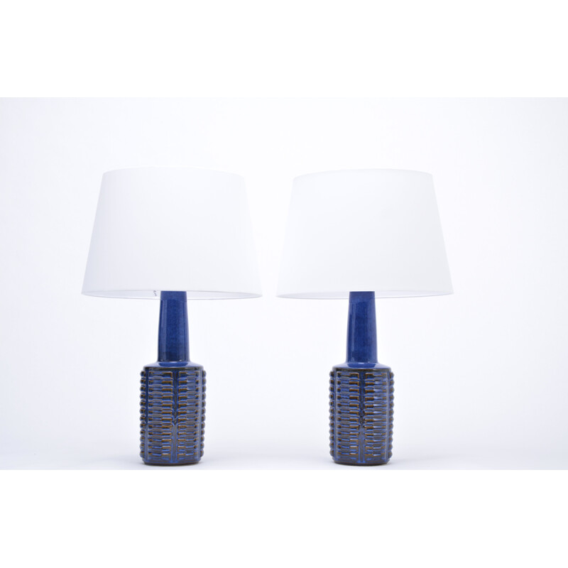 Vintage pair of tall blue stoneware table lamps by Einar Johansen 1960