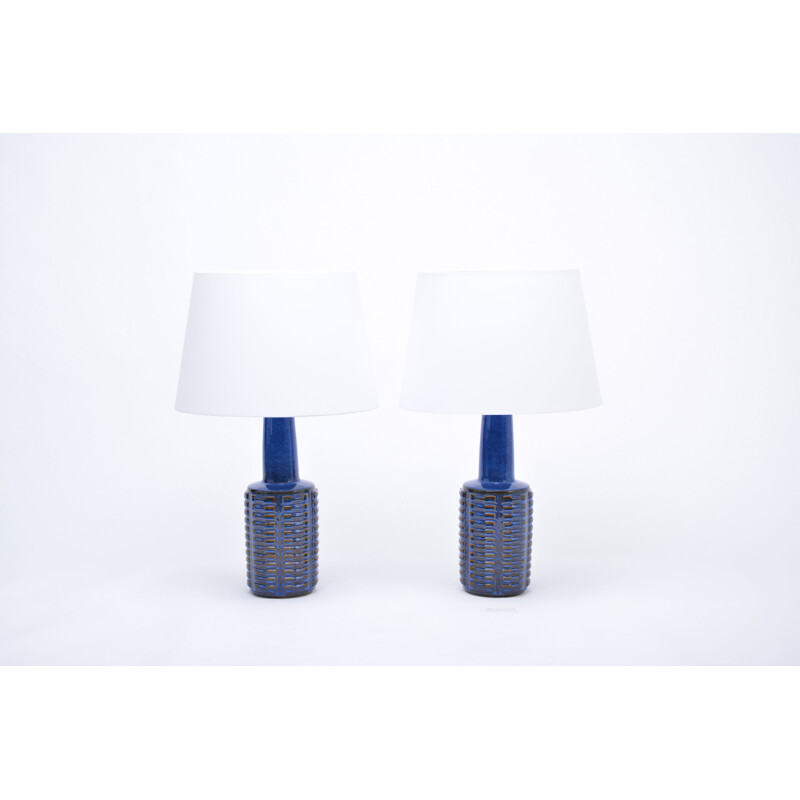 Vintage pair of tall blue stoneware table lamps by Einar Johansen 1960