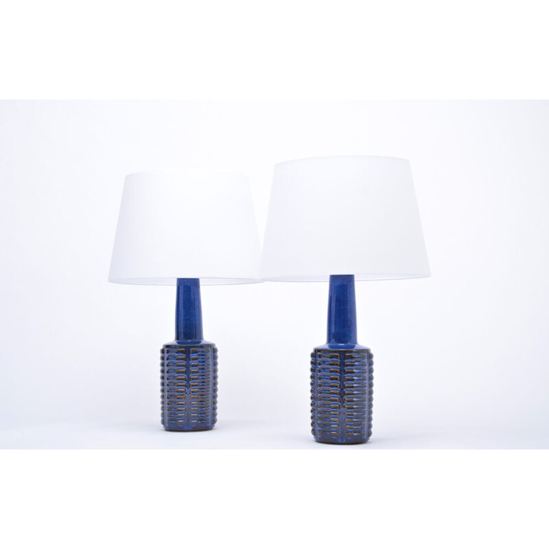 Vintage pair of tall blue stoneware table lamps by Einar Johansen 1960