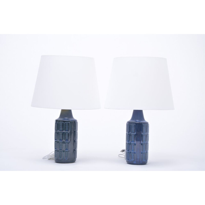 Paire de 2 lampes de table en grès vintage bleu par Einar Johansen pour Sôholm, 1960